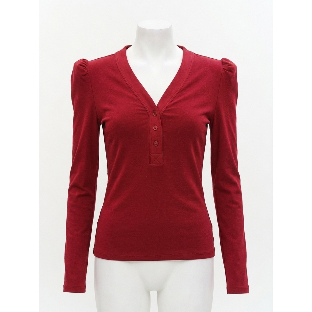 NEW SIX/FIFTY emily long sleeve ribbed top in burgundy